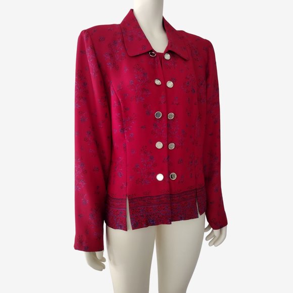 Vintage 1990s Red Floral Double Breasted Lightweight Blazer Jacket 18 - Picture 2 of 11